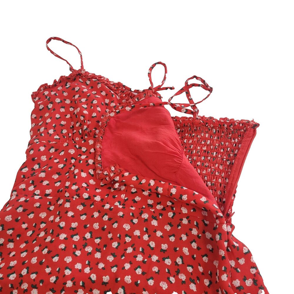 Babydoll Button Sweatheart Sundress Aeropostale S Red Milkmade Ditsy Floral - Picture 13 of 14